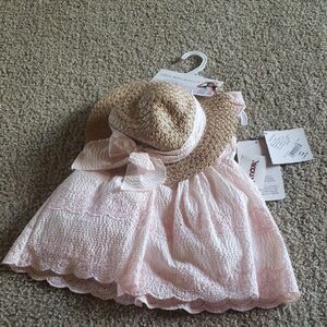 Blueberi Boulevard 18M Eyelet Pink Dress Sun Hat 2 Piece Set